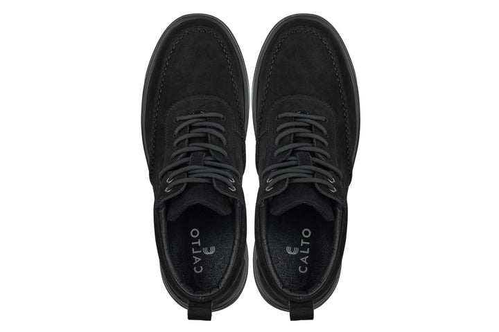 CALTO - Y7113 - 2.8 Inches Taller (Black) - Nubuck Suede Moc-Toe Sneak-Boots