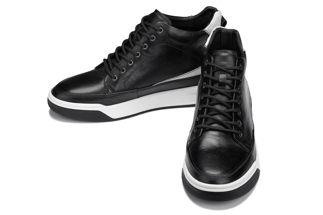 CALTO - Y7150 - 2.6 Inches Taller (Black) - Leather Ankle Top Sneak-Boot
