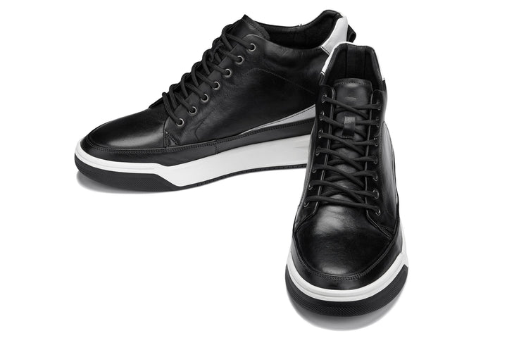 CALTO - Y7150 - 2.6 Inches Taller (Black) - Leather Ankle Top Sneak-Boot