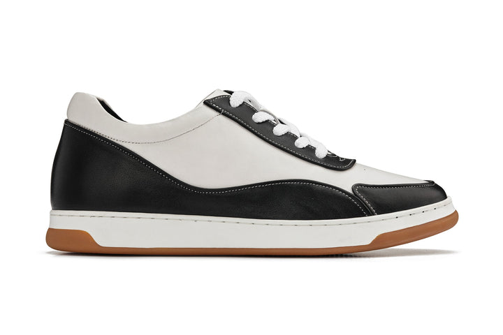 CALTO - Y7884 - 2.6 Inches Taller (Black/White/White &amp; Gum Sole) - Elevated Leather Sneakers