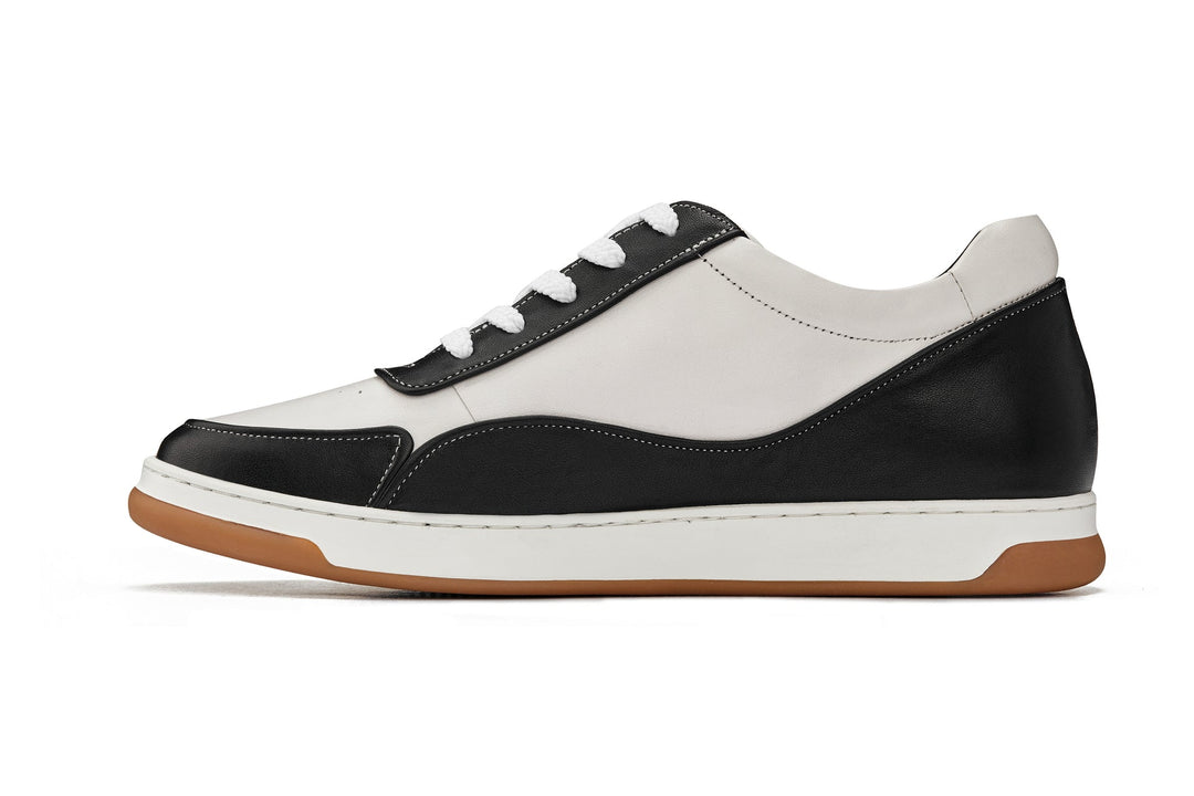 CALTO - Y7884 - 2.6 Inches Taller (Black/White/White &amp; Gum Sole) - Elevated Leather Sneakers