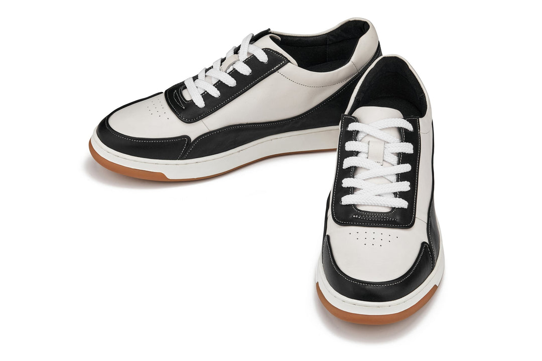 CALTO - Y7884 - 2.6 Inches Taller (Black/White/White &amp; Gum Sole) - Elevated Leather Sneakers