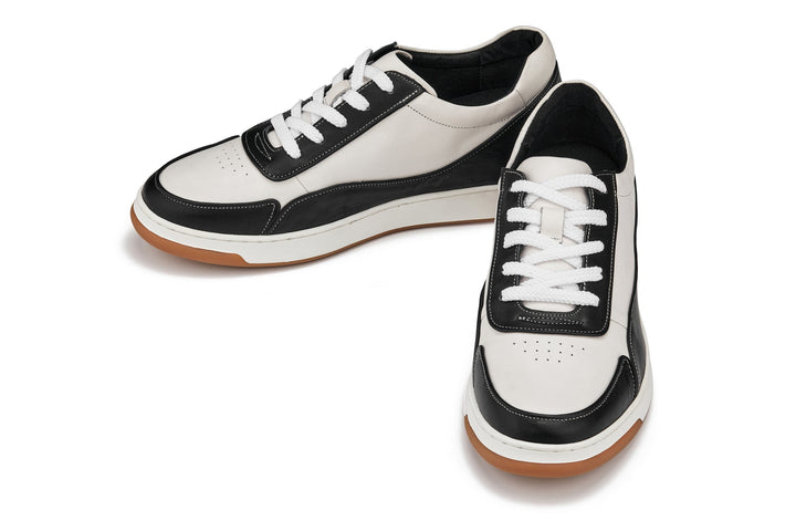 CALTO - Y7884 - 2.6 Inches Taller (Black/White/White &amp; Gum Sole) - Elevated Leather Sneakers