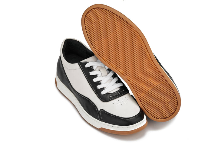 CALTO - Y7884 - 2.6 Inches Taller (Black/White/White &amp; Gum Sole) - Elevated Leather Sneakers