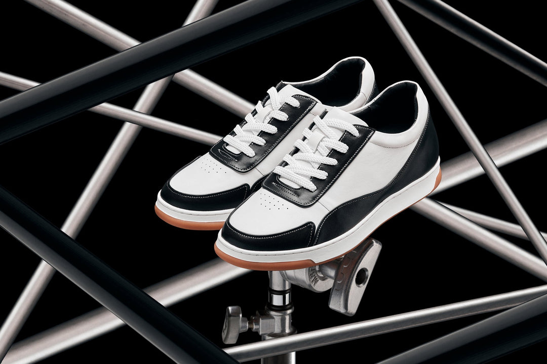CALTO - Y7884 - 2.6 Inches Taller (Black/White/White &amp; Gum Sole) - Elevated Leather Sneakers