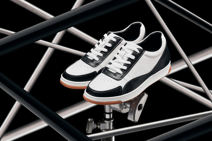 CALTO - Y7884 - 2.6 Inches Taller (Black/White/White &amp; Gum Sole) - Elevated Leather Sneakers