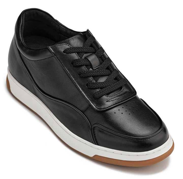 CALTO - Y7885 - 2.6 Inches Taller (Black/White &amp; Gum Sole) - Elevated Leather Sneakers