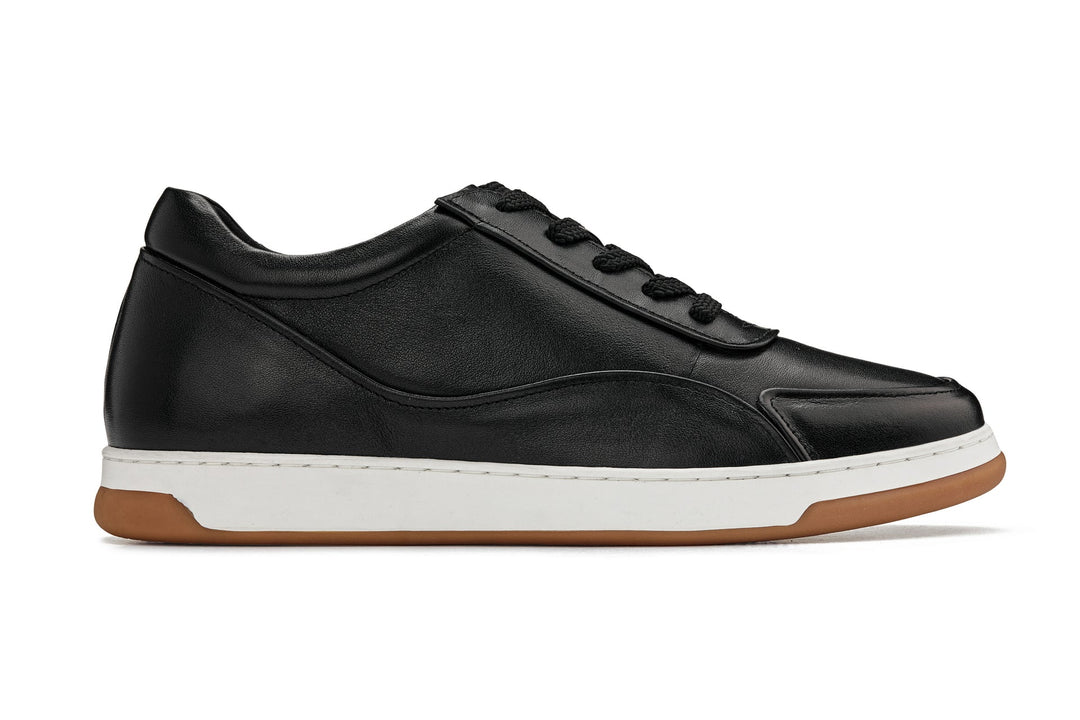CALTO - Y7885 - 2.6 Inches Taller (Black/White &amp; Gum Sole) - Elevated Leather Sneakers
