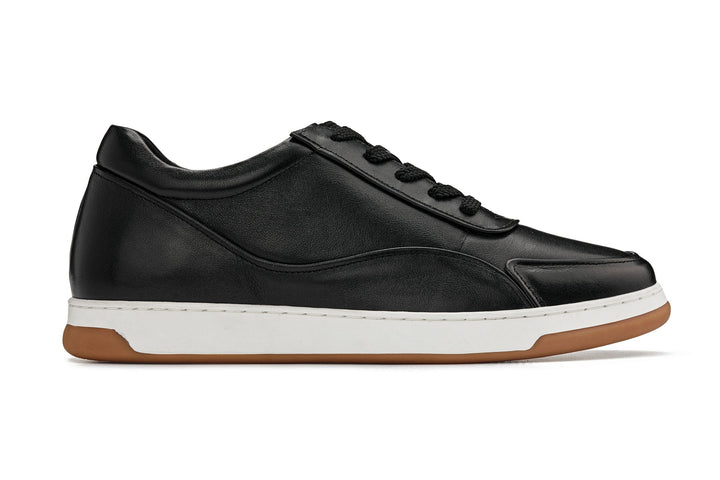 CALTO - Y7885 - 2.6 Inches Taller (Black/White &amp; Gum Sole) - Elevated Leather Sneakers