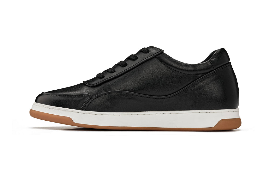 CALTO - Y7885 - 2.6 Inches Taller (Black/White &amp; Gum Sole) - Elevated Leather Sneakers
