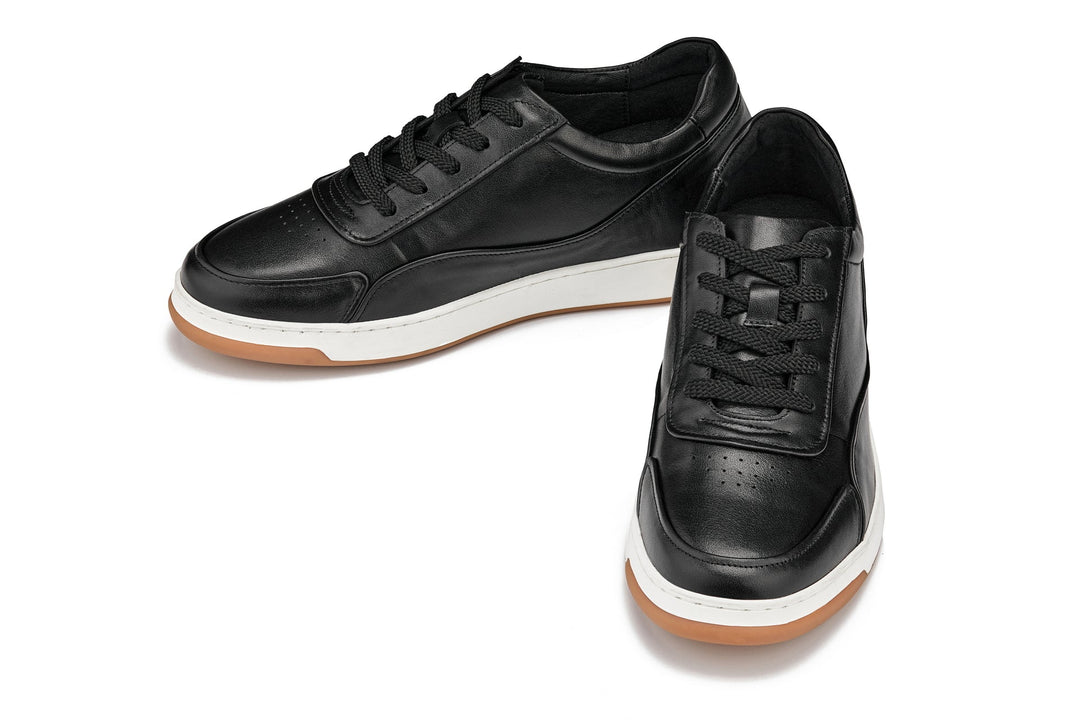CALTO - Y7885 - 2.6 Inches Taller (Black/White &amp; Gum Sole) - Elevated Leather Sneakers