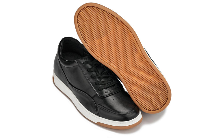 CALTO - Y7885 - 2.6 Inches Taller (Black/White &amp; Gum Sole) - Elevated Leather Sneakers