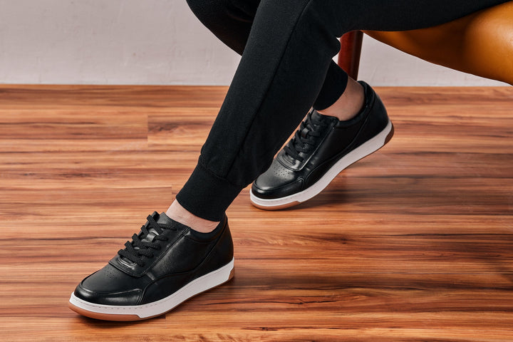 CALTO - Y7885 - 2.6 Inches Taller (Black/White &amp; Gum Sole) - Elevated Leather Sneakers