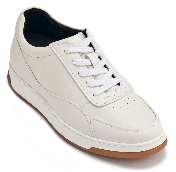 CALTO - Y7886 - 2.6 Inches Taller (Off-White/White &amp; Gum Sole) - Elevated Leather Sneakers