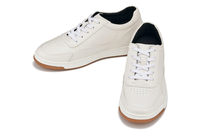 CALTO - Y7886 - 2.6 Inches Taller (Off-White/White &amp; Gum Sole) - Elevated Leather Sneakers