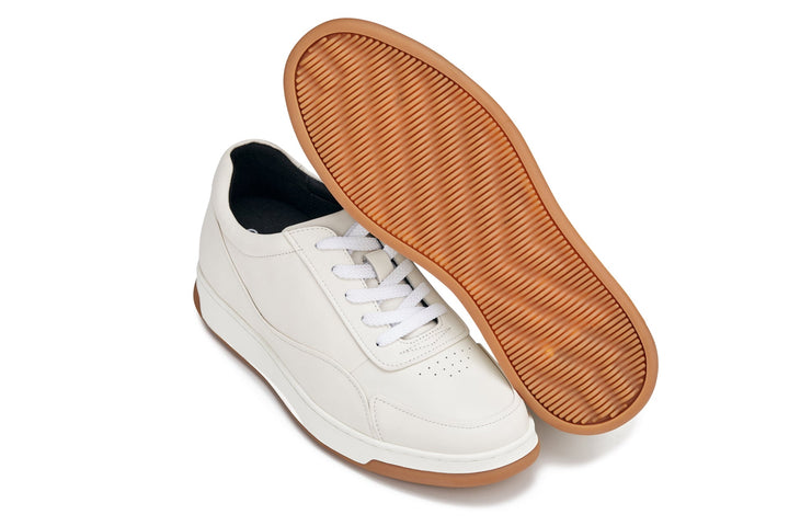 CALTO - Y7886 - 2.6 Inches Taller (Off-White/White &amp; Gum Sole) - Elevated Leather Sneakers