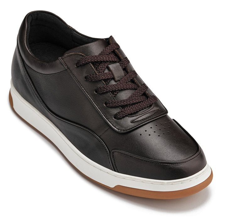 CALTO - Y7887 - 2.6 Inches Taller (Deep Espresso/White &amp; Gum Sole) - Elevated Leather Sneakers