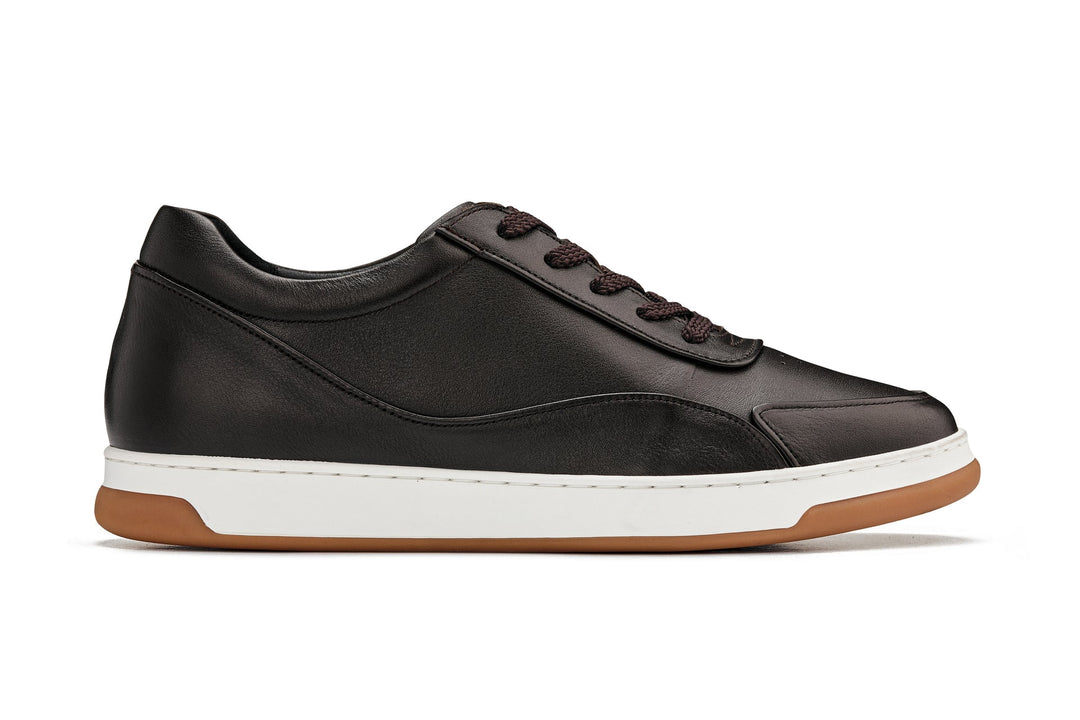 CALTO - Y7887 - 2.6 Inches Taller (Deep Espresso/White &amp; Gum Sole) - Elevated Leather Sneakers