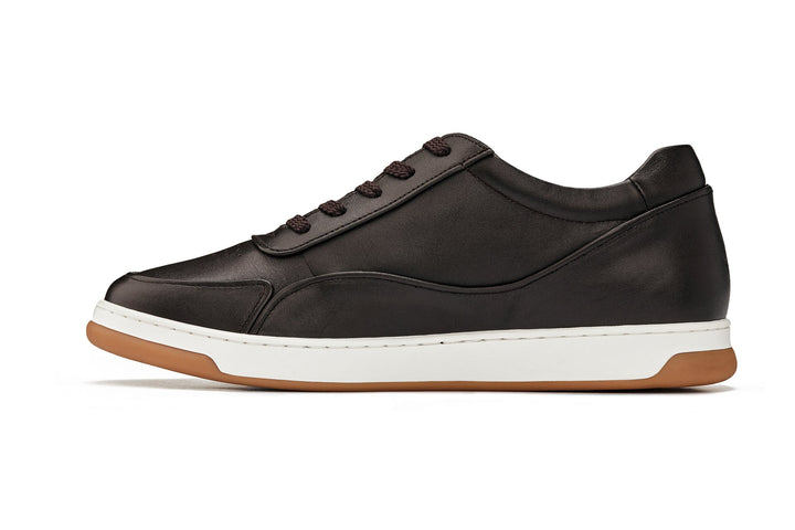 CALTO - Y7887 - 2.6 Inches Taller (Deep Espresso/White &amp; Gum Sole) - Elevated Leather Sneakers