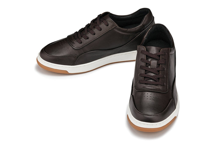 CALTO - Y7887 - 2.6 Inches Taller (Deep Espresso/White &amp; Gum Sole) - Elevated Leather Sneakers