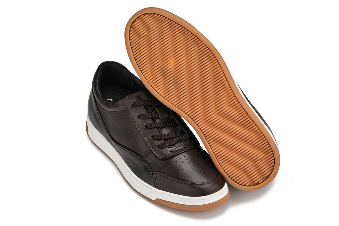 CALTO - Y7887 - 2.6 Inches Taller (Deep Espresso/White &amp; Gum Sole) - Elevated Leather Sneakers