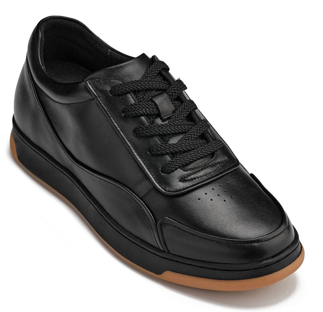 CALTO - Y7888 - 2.6 Inches Taller (Noir/Black &amp; Gum Sole) - Elevated Leather Sneakers