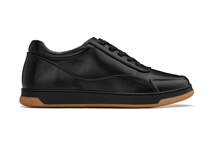 CALTO - Y7888 - 2.6 Inches Taller (Noir/Black &amp; Gum Sole) - Elevated Leather Sneakers