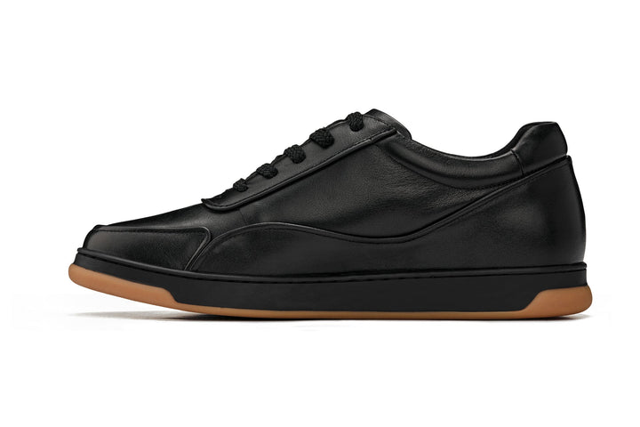 CALTO - Y7888 - 2.6 Inches Taller (Noir/Black &amp; Gum Sole) - Elevated Leather Sneakers