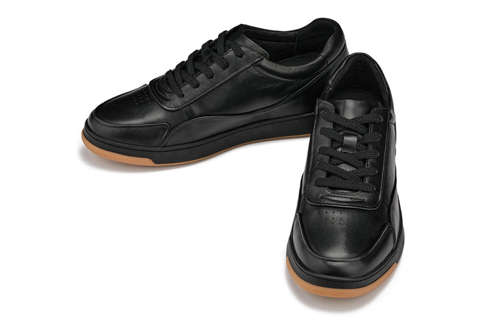 CALTO - Y7888 - 2.6 Inches Taller (Noir/Black &amp; Gum Sole) - Elevated Leather Sneakers