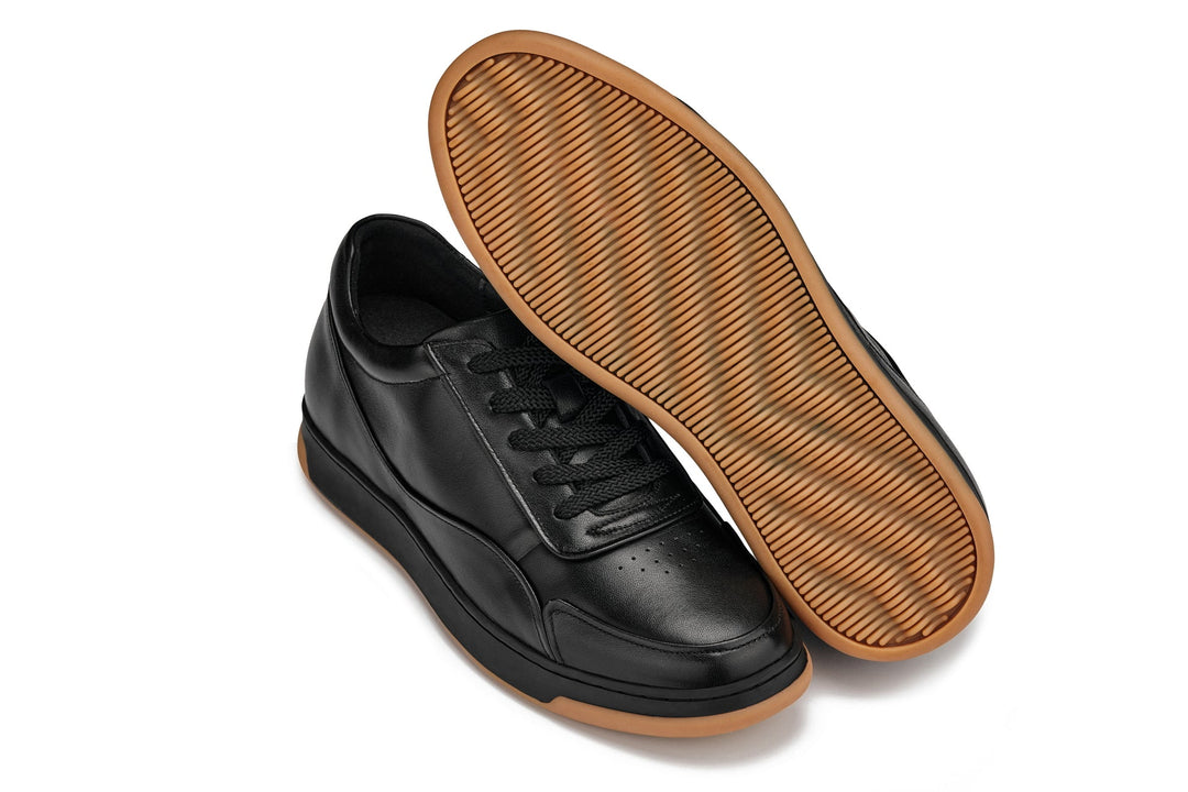 CALTO - Y7888 - 2.6 Inches Taller (Noir/Black &amp; Gum Sole) - Elevated Leather Sneakers