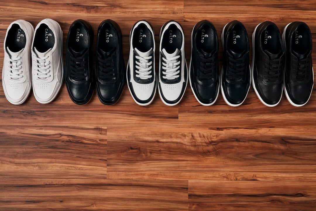 CALTO - Y7888 - 2.6 Inches Taller (Noir/Black &amp; Gum Sole) - Elevated Leather Sneakers