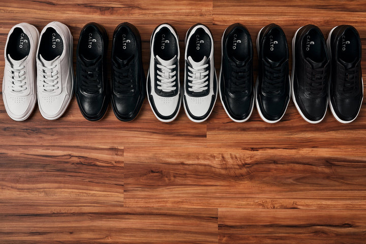 CALTO - Y7888 - 2.6 Inches Taller (Noir/Black &amp; Gum Sole) - Elevated Leather Sneakers