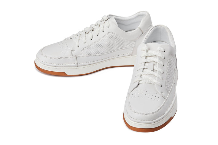 CALTO - Y7932 - 2.6 Inches Taller (White/Off-White &amp; Gum Sole) - Elevated Micro-Perforated Leather Sneakers