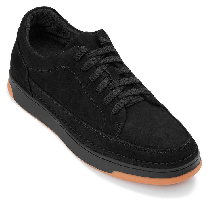 CALTO - Y7933 - 2.6 Inches Taller (Noir Suede/Black &amp; Gum Sole) - Elevated Suede Sneakers