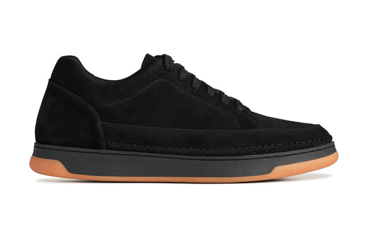 CALTO - Y7933 - 2.6 Inches Taller (Noir Suede/Black &amp; Gum Sole) - Elevated Suede Sneakers