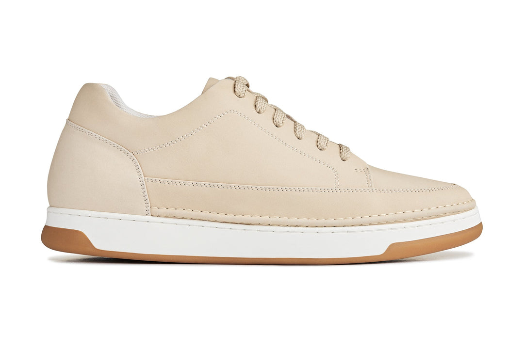 CALTO - Y7934 - 2.6 Inches Taller (Ivory White Suede/White &amp; Gum Sole) - Elevated Leather Sneakers
