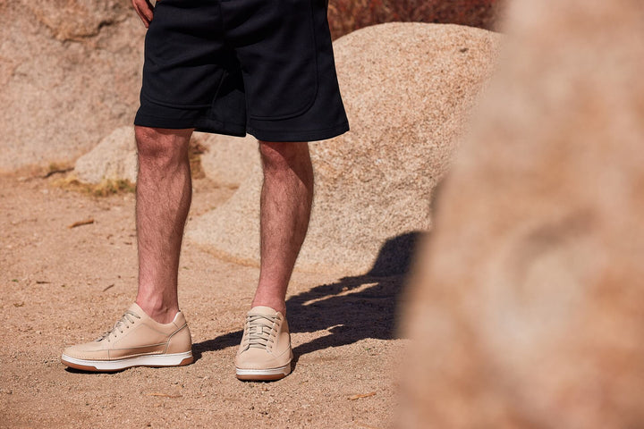 CALTO - Y7934 - 2.6 Inches Taller (Ivory White Suede/White &amp; Gum Sole) - Elevated Leather Sneakers