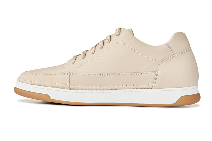 CALTO - Y7934 - 2.6 Inches Taller (Ivory White Suede/White &amp; Gum Sole) - Elevated Leather Sneakers
