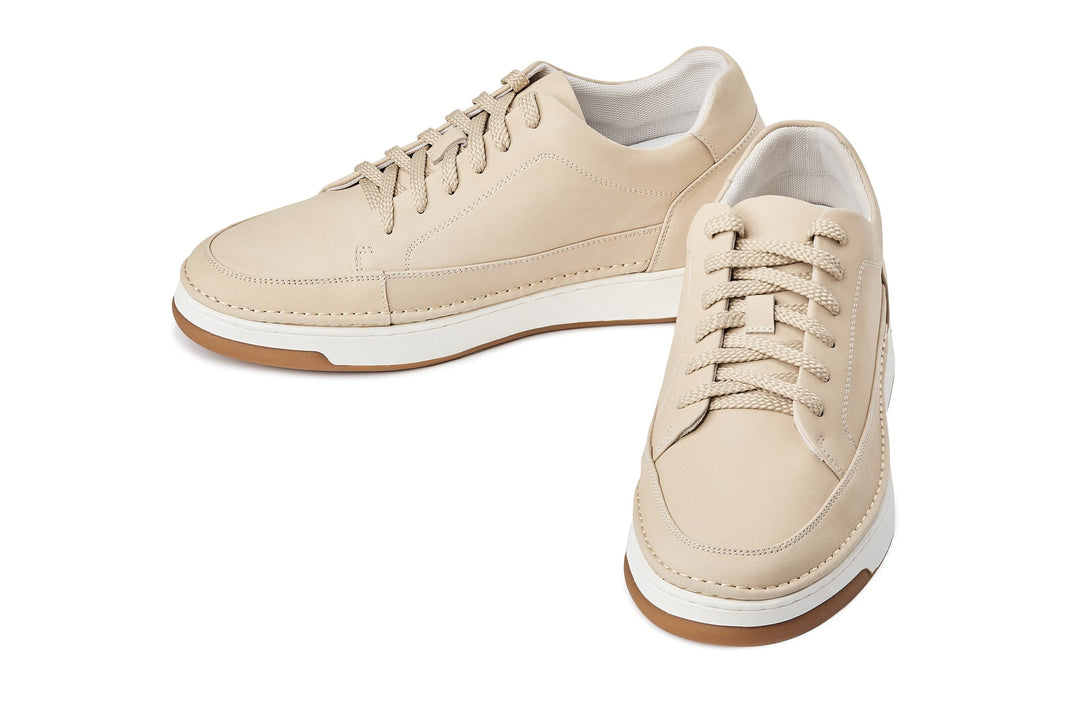 CALTO - Y7934 - 2.6 Inches Taller (Ivory White Suede/White &amp; Gum Sole) - Elevated Leather Sneakers