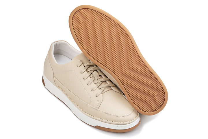 CALTO - Y7934 - 2.6 Inches Taller (Ivory White Suede/White &amp; Gum Sole) - Elevated Leather Sneakers