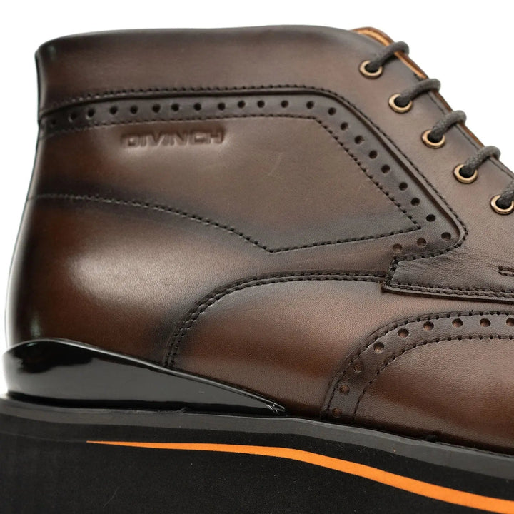 Brown Wingtip Calf Leather Ankle Boots