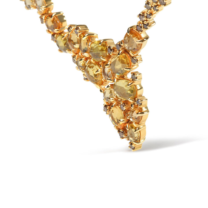 18K Yellow Gold 1/2 Cttw Brown Diamond and Multi-Size Oval Yellow Sapphire Cluster Cascade Station Necklace (Brown Color, SI1-SI2 Clarity) - Adjustable up to 14" to 16"