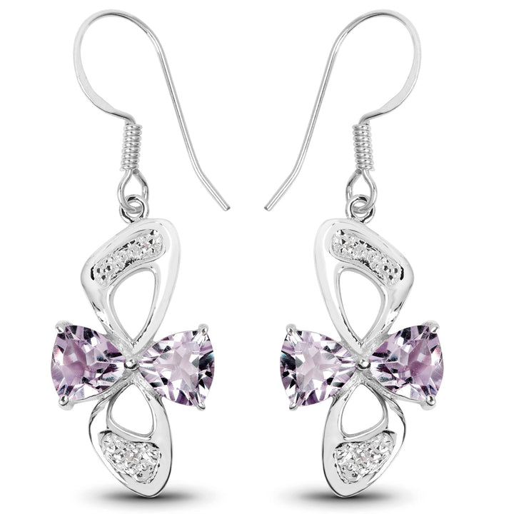 4.06 Carat Genuine Pink Amethyst &amp; White Topaz .925 Sterling Silver Earrings