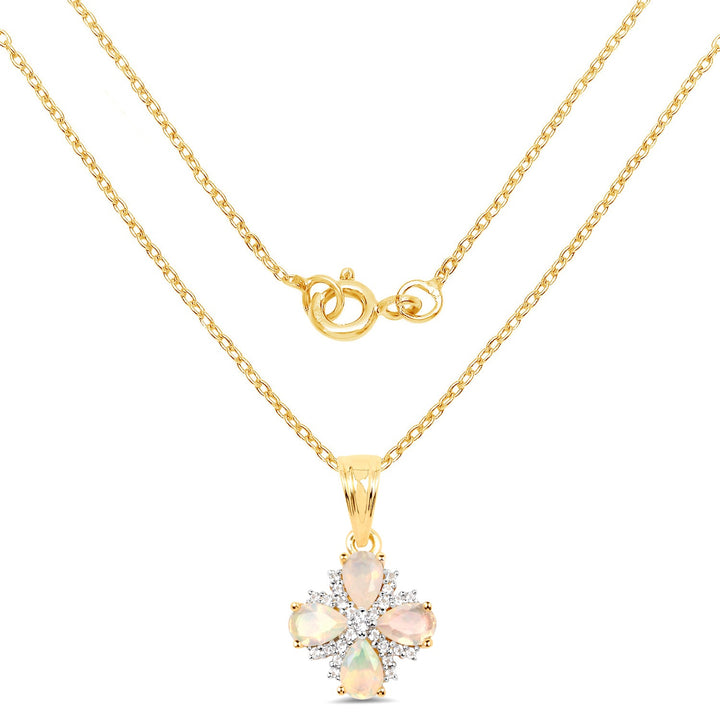 14K Yellow Gold Plated 1.19 Carat Genuine Ethiopian Opal and White Topaz .925 Sterling Silver Pendant