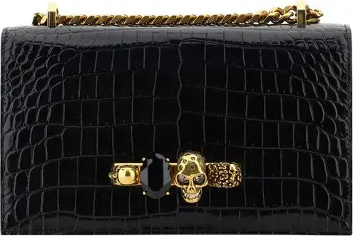 Alexander McQueen black leather jeweled Shoulder Bag