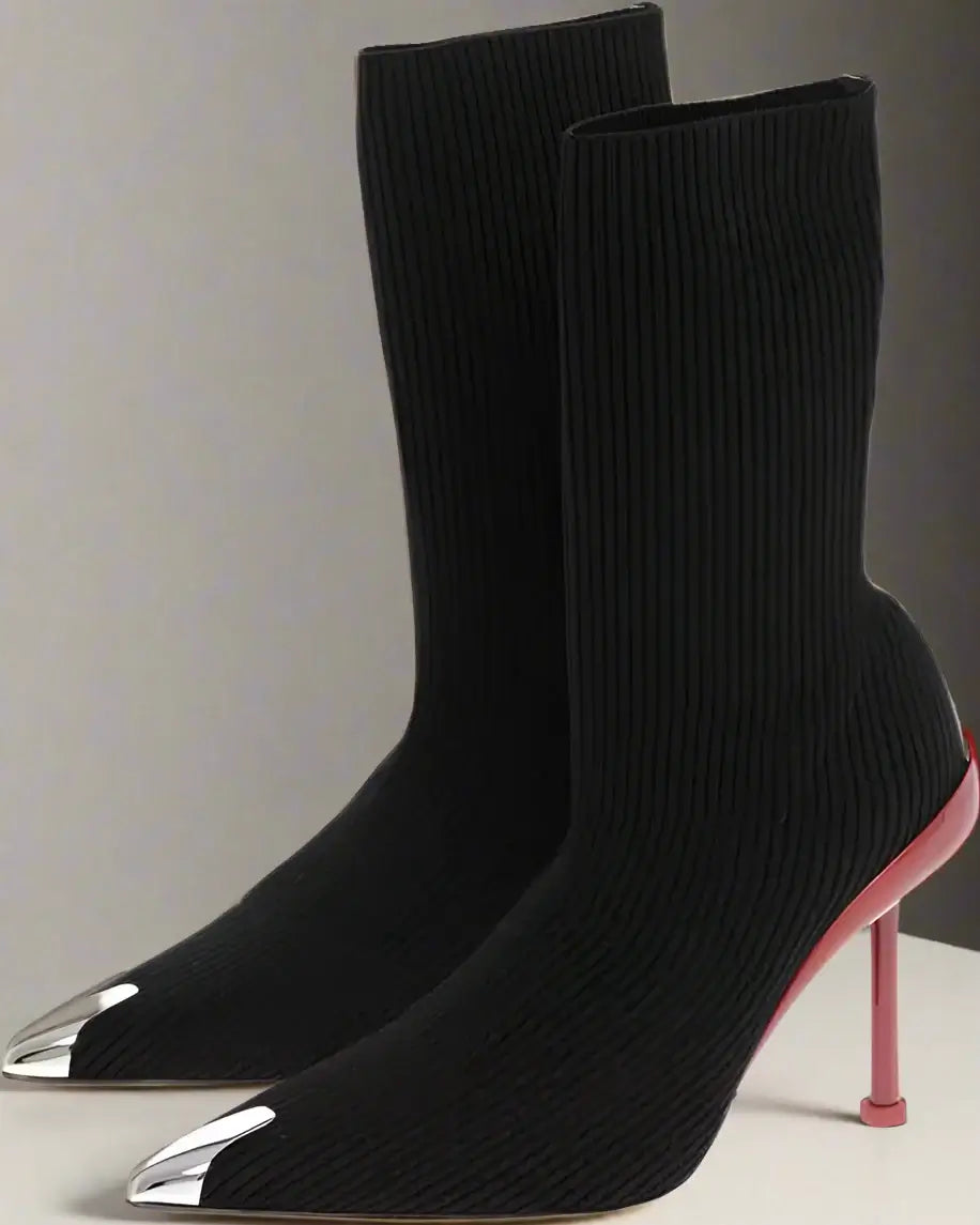 Alexander McQueen Metal Toe Sock Booties with Stiletto Heel 10cm