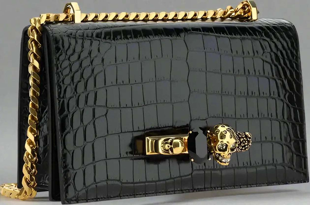 Alexander McQueen black leather jeweled Shoulder Bag