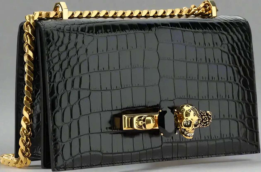Alexander McQueen black leather jeweled Shoulder Bag