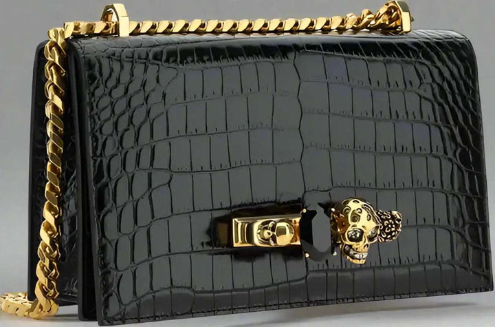 Alexander McQueen black leather jeweled Shoulder Bag