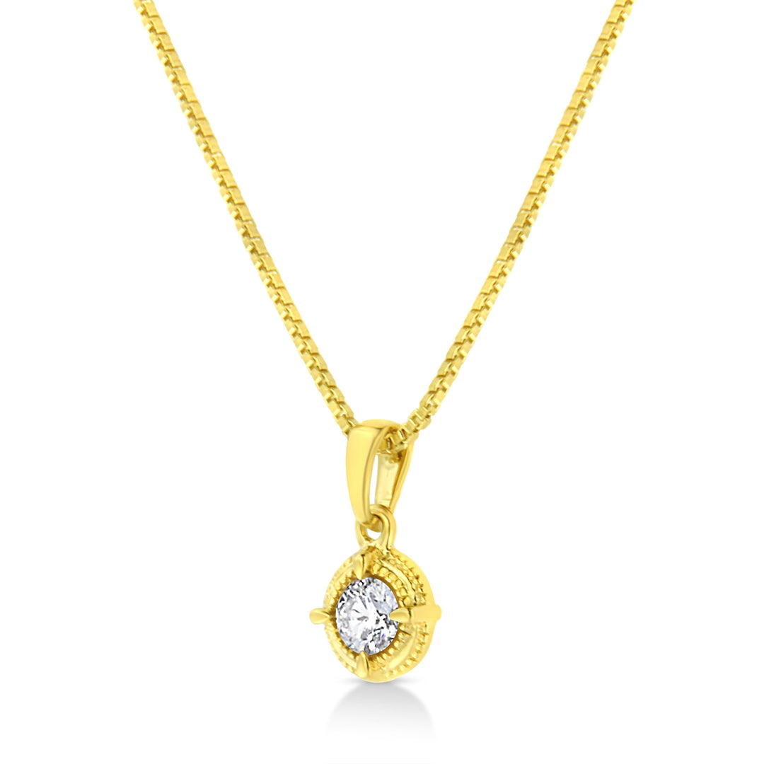 14K Yellow Gold Plated .925 Sterling Silver 1/2 Cttw Brilliant Round Cut Diamond Solitaire Milgrain 18" Pendant Necklace (K-L Color, I2-I3 Clarity)